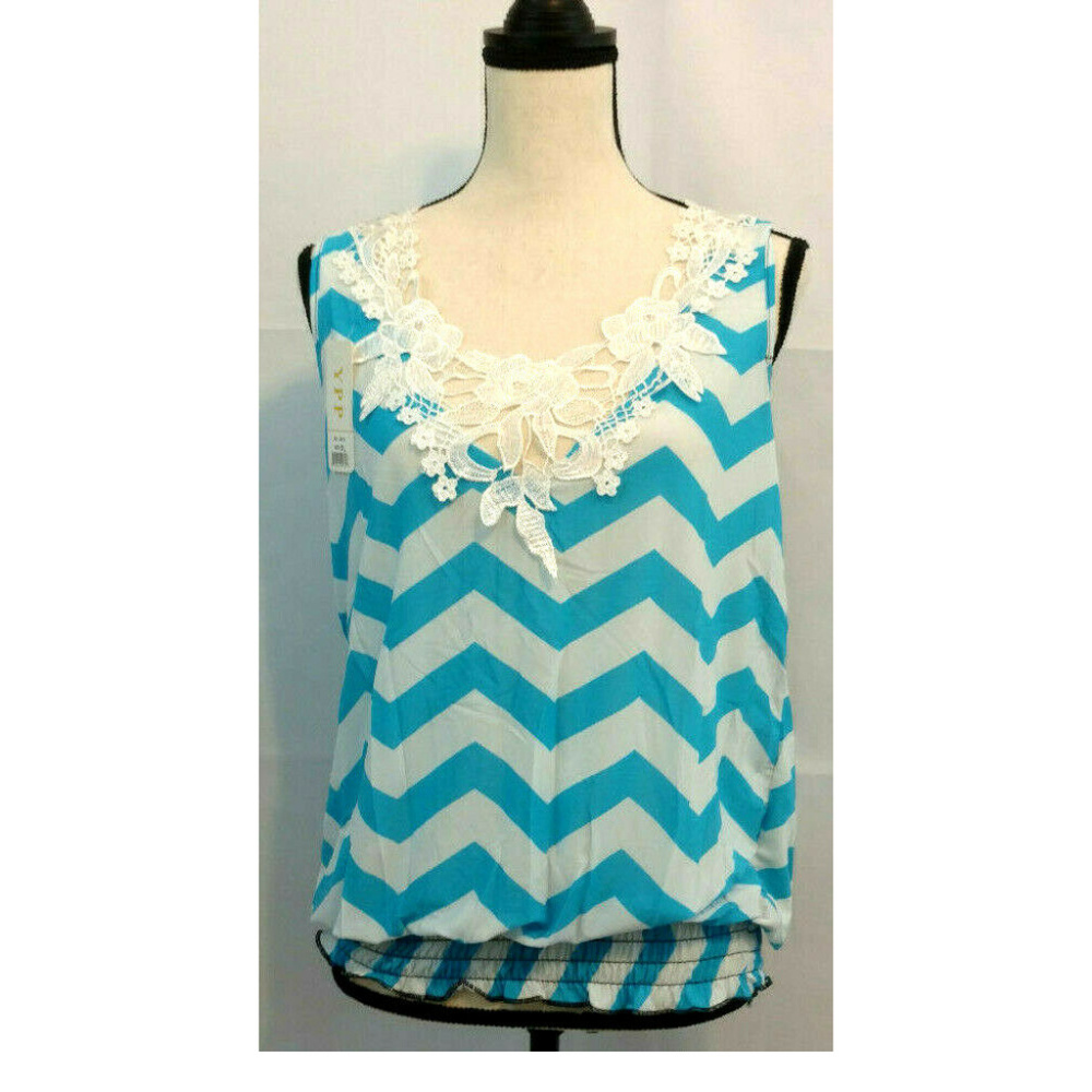Tank Top Blouse Womens XL 10 12 Chevron Blue